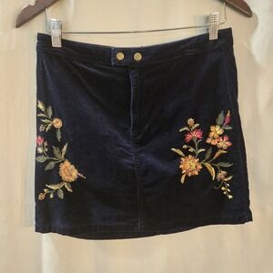 Mossimo Mini Skirt Blue Corduroy‎ Floral Embroidered Boho Twee Festival Womens 6